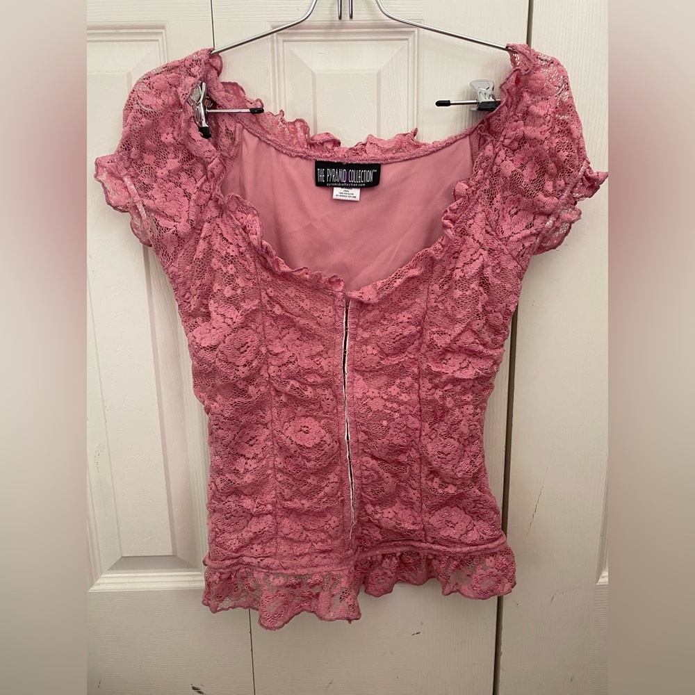 Pink Floral Lace Corset Closure Top